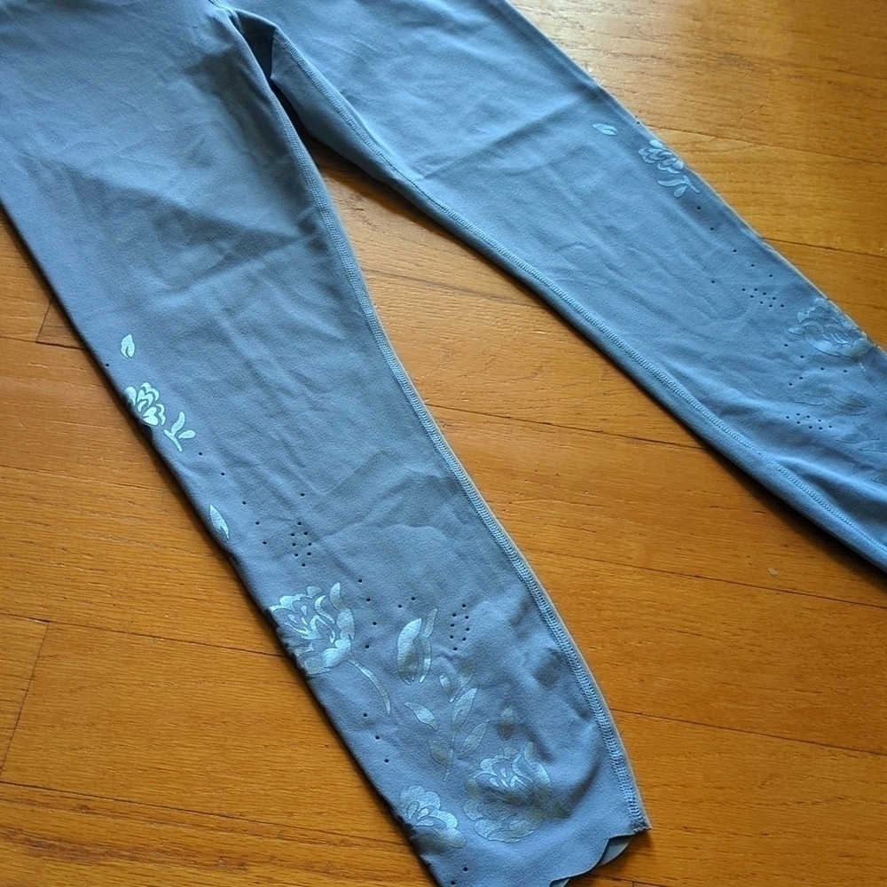 Athleta Slate Blue Floral Detail Leggings
